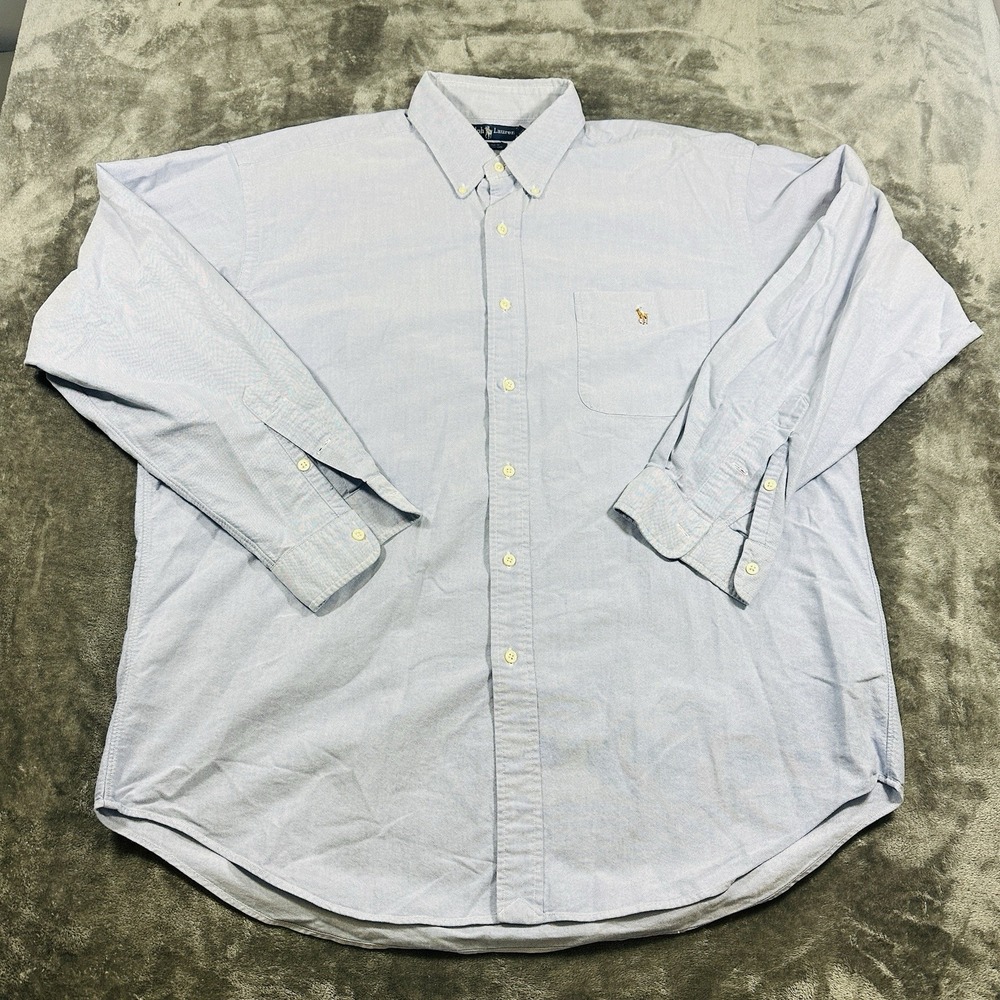 Polo Ralph Lauren Shirt Mens XL Blue Tilden Fit Button Up Flesh Pony